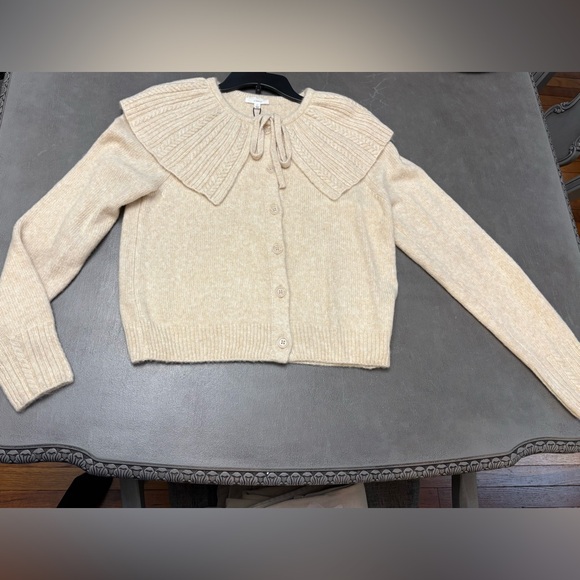 Chic Cream Cardigan with Statement Collar - Picture 1 of 2